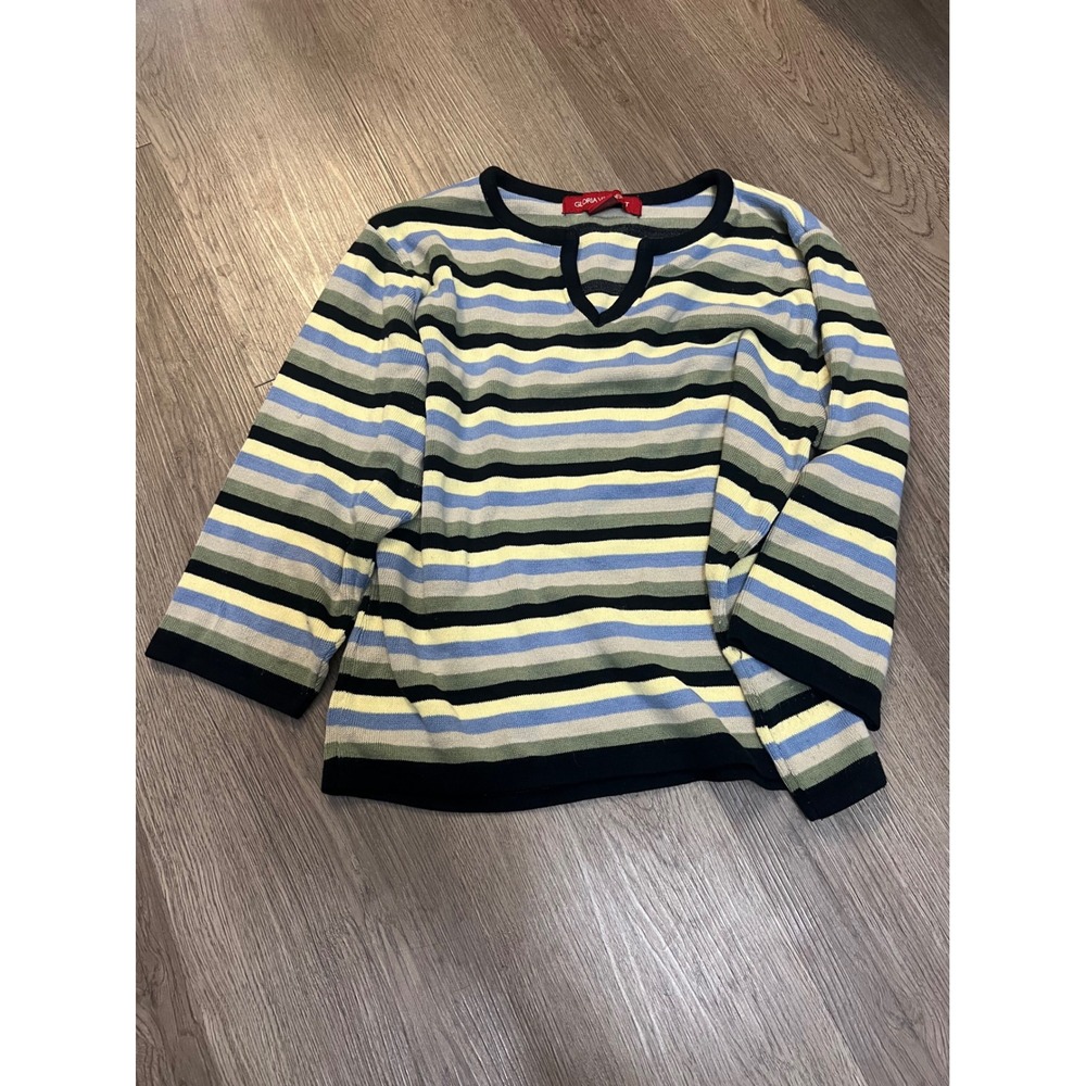 Gloria Vanderbilt Petite Striped Knit Top Blue Green Yellow PL
